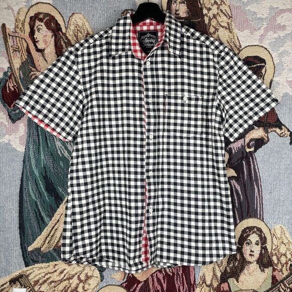 Stussy Plaid Flannel Short Sleeve Button Up Shirt Mens Sz Medium - Picture 1 of 9